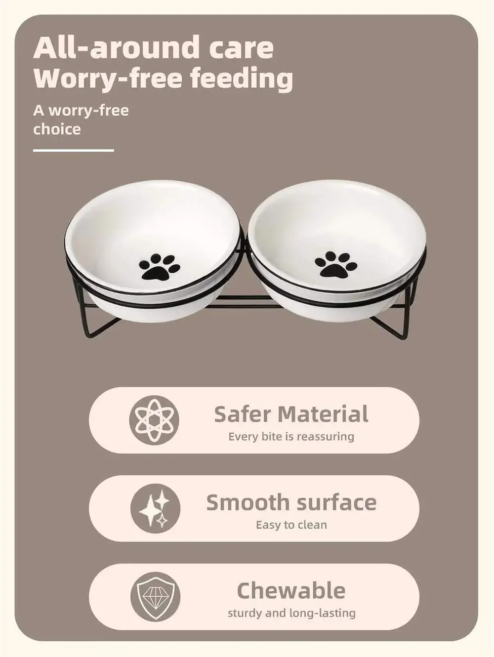 Raised Ceramic Dog Bowls with Metal Stand, 15oz Double Bowl Set